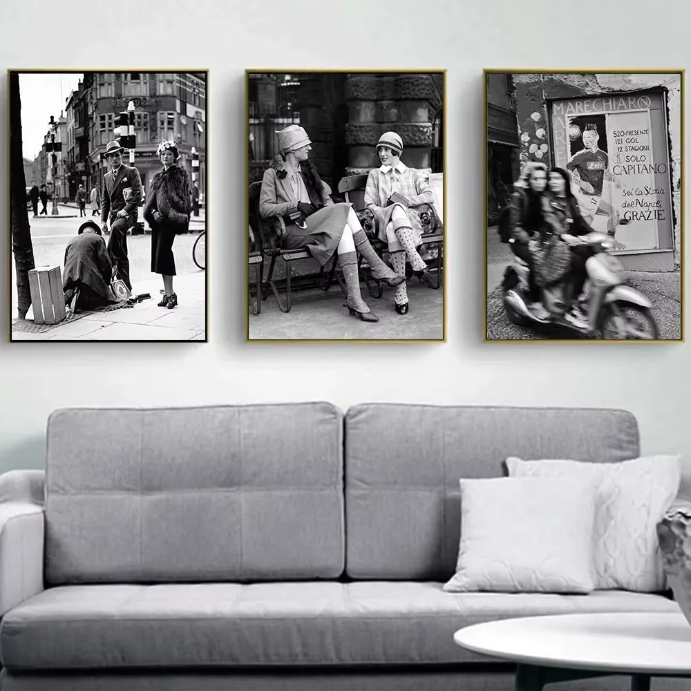 Street Fashion In Paris - Impression photographique vintage noir et blanc,