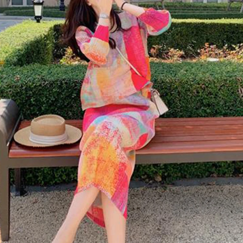 Street Fashion High End - Ensemble imprimé plissé haut de gamme,
