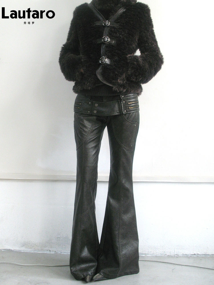 Street Fashion Punk - Pantalon évasé en cuir PU vieilli