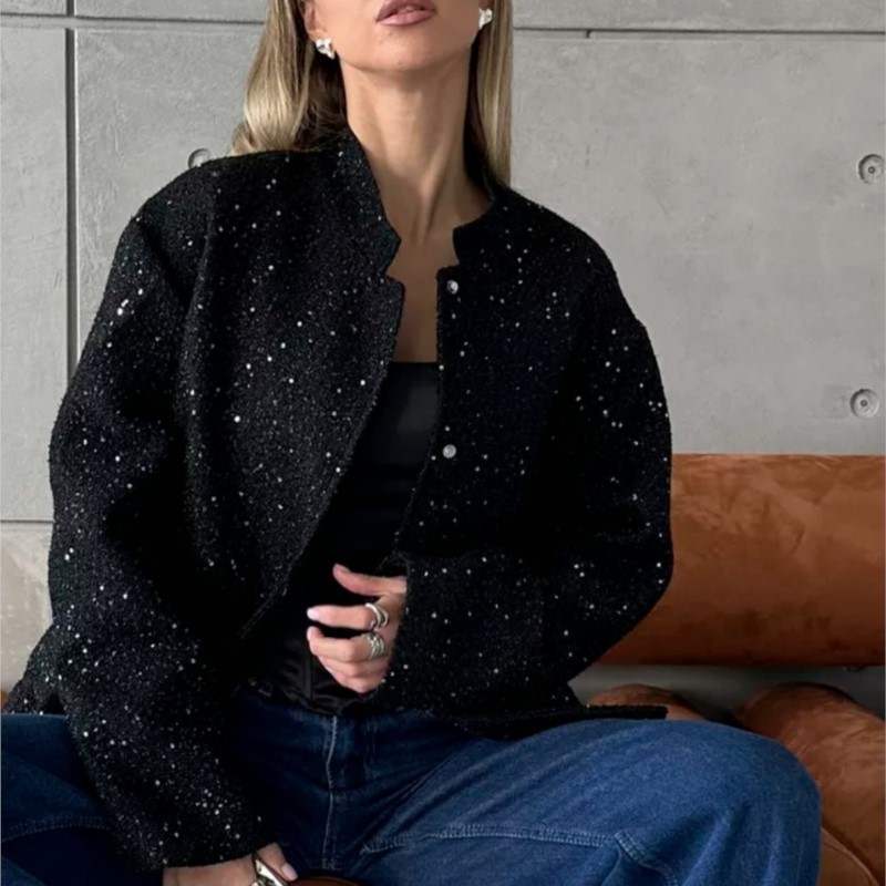Street Fashion Shanghai - Veste bombardier à paillettes brillantes pour