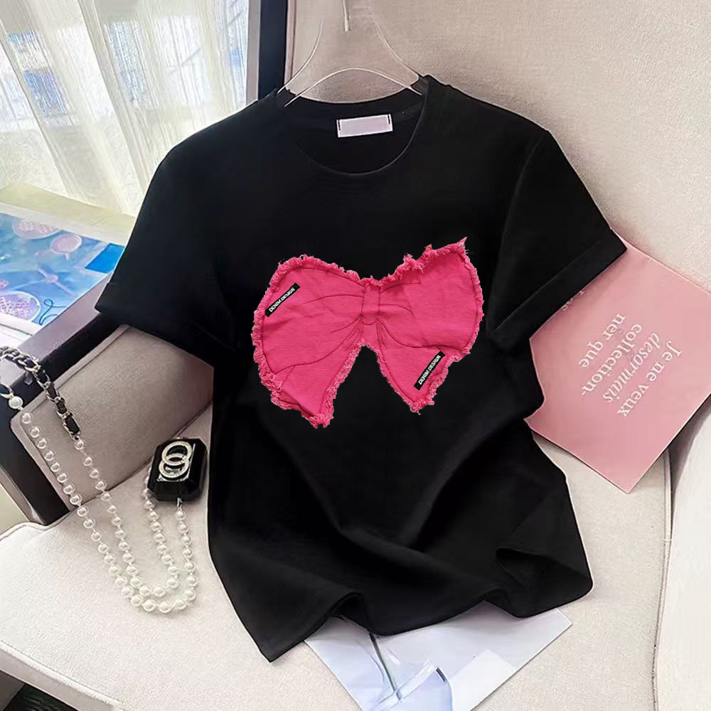 Street Fashion Shanghai - Rose rouge Denim nœud papillon col