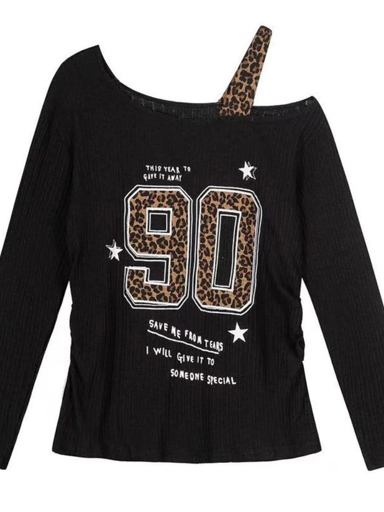 Fashion Streetwear - T-shirt Y2K patchwork imprimé léopard pour