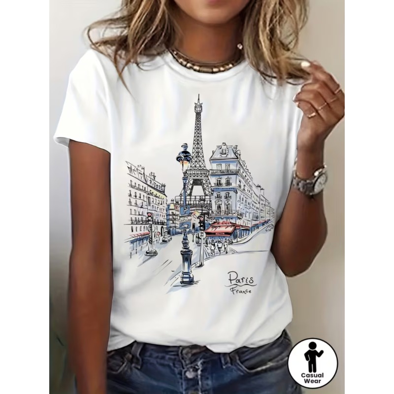 Street Fashion In Paris - T-shirt à manches courtes décontracté pour
