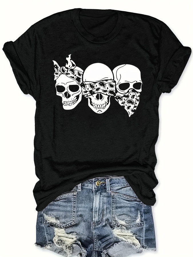 Italy Fashion Street - T-shirt Happy Cartoon Skull, coupe ample,