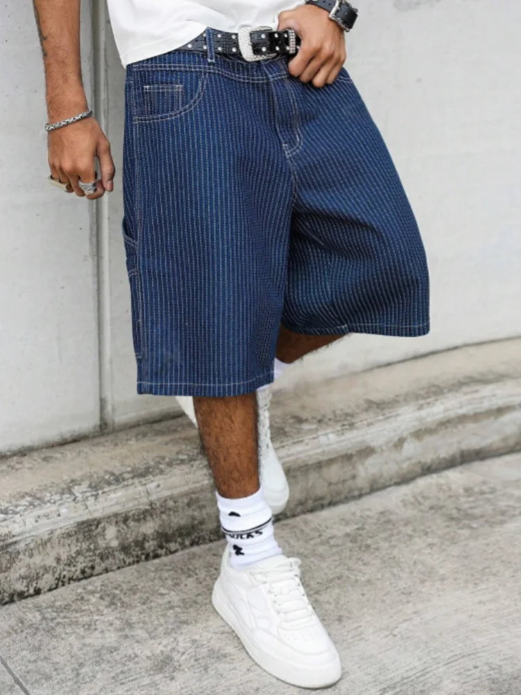Street Fashion Art - Shorts en jean baggy à rayures