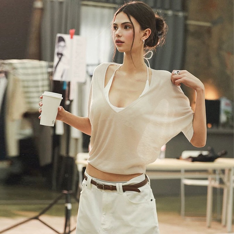 Blouse rose ample à col en V,  - Fashion Streetwear avis et prix