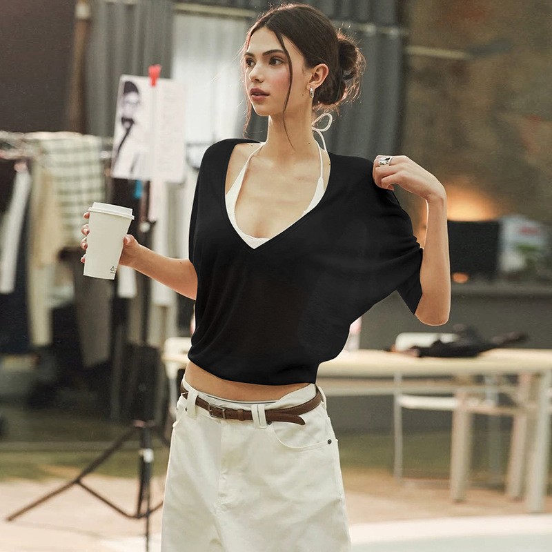 Blouse rose ample à col en V,  - Fashion Streetwear avis et prix