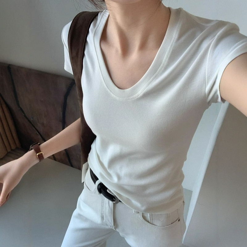 T-shirt à col en U et manches  - Fashion Streetwear avis et prix