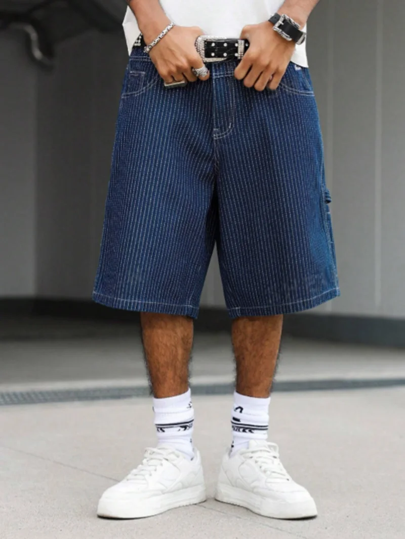 Shorts en jean baggy à rayures - Street Fashion Art avis et prix